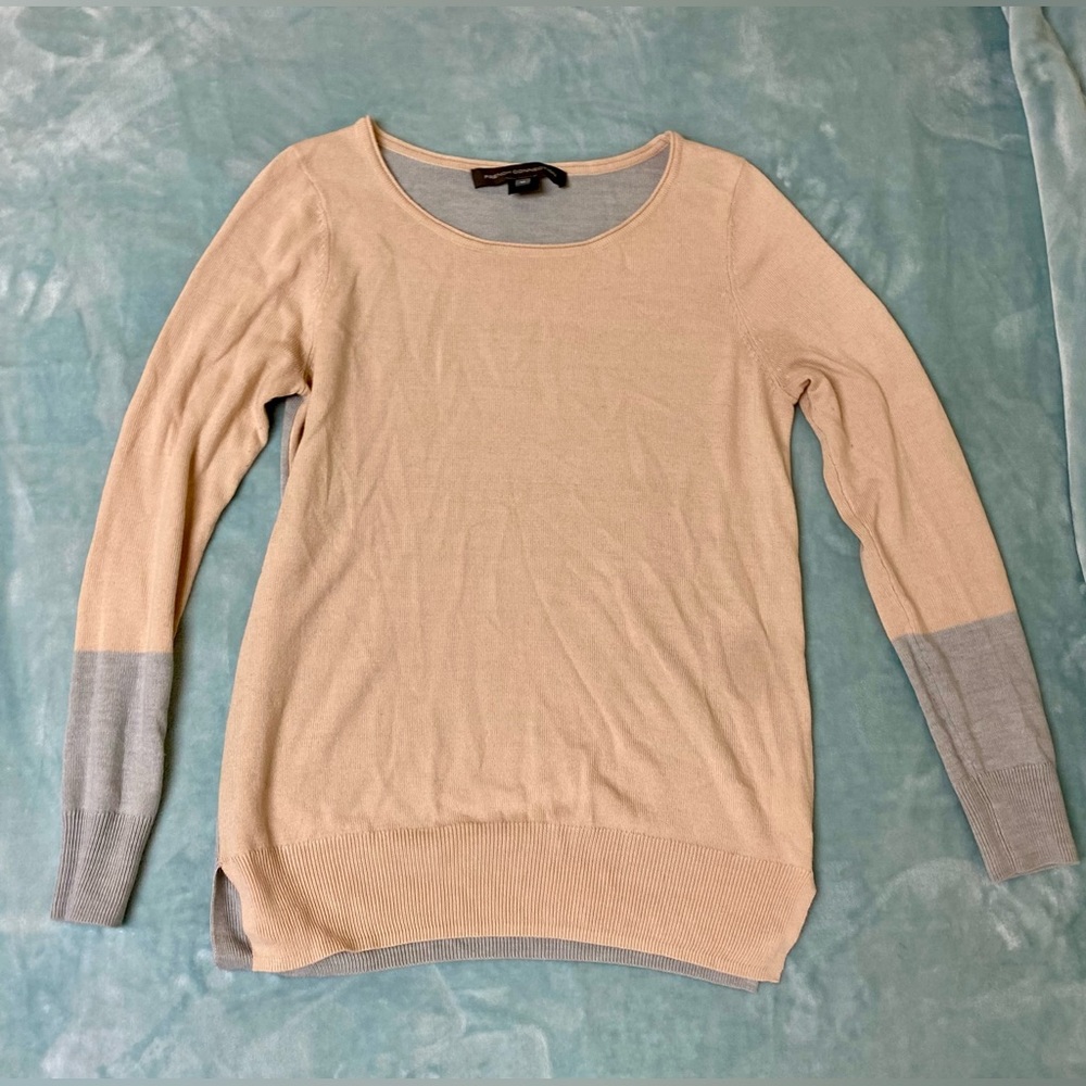 French Connection Lux Two Tone Sweater Top Pullover Pale Pink Heather Grey Sz M